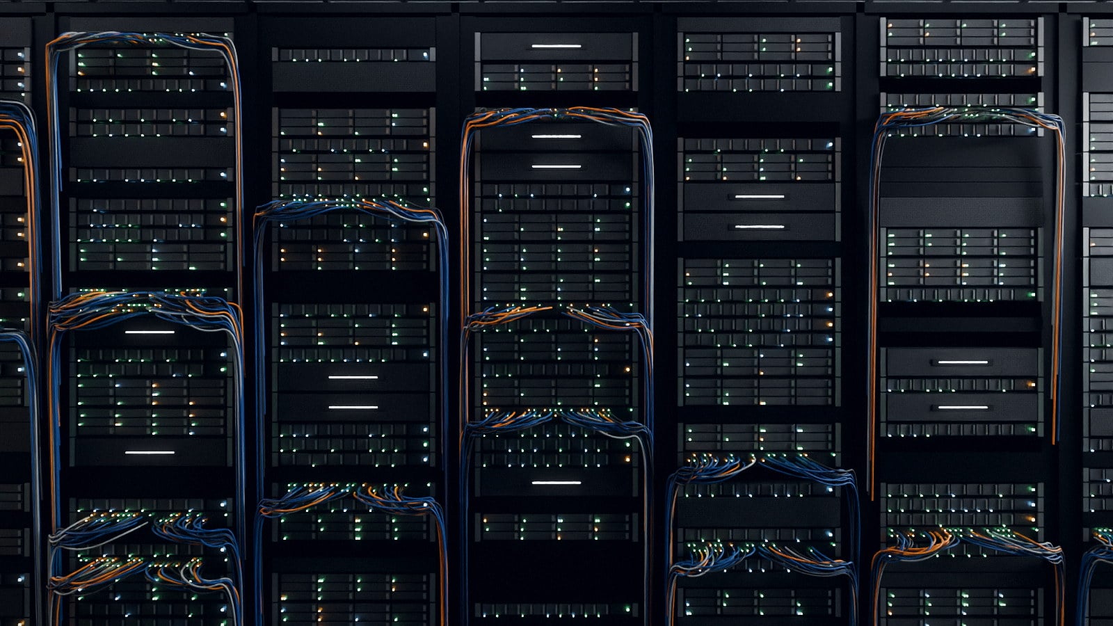 A wall of rack servers seen straight on, filling the frame